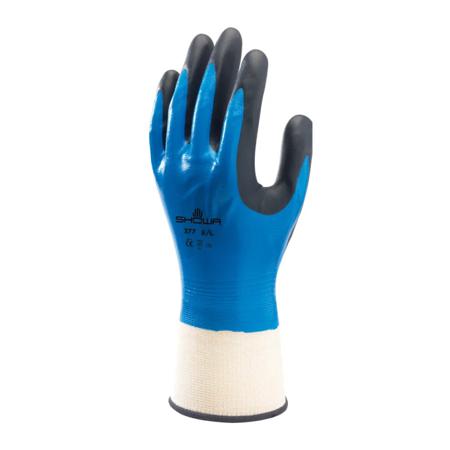 SHO3775 Showa Blue Nylon, Polyester Grip and Abrasion Resistance, Oil Resistant, Wet Resistance Work Gloves, Size 10, XXL,