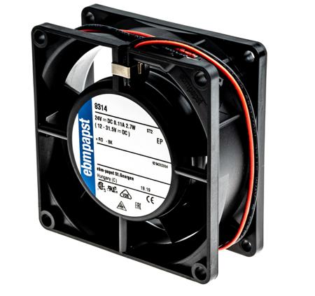 8314 ebm-papst 8300 Series Axial Fan, 24 V dc, DC Operation, 54m³/h, 2.7W, 113mA Max, 80 x 80 x 32mm