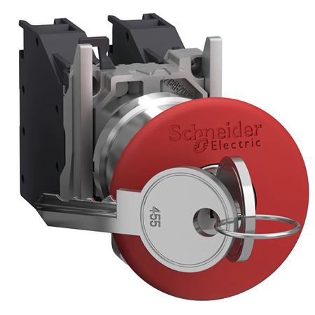 XB4BS9445GEX Schneider Electric Harmony Series Push to Make Emergency Stop Push Button, Through Hole, 40mm Cutout, 1 NO + 1 NC, IP65