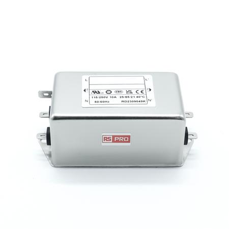 278-5151 RS PRO 10A 250 V ac 50/60Hz, Chassis Mount Power Line Filter, Fast-On Single Phase