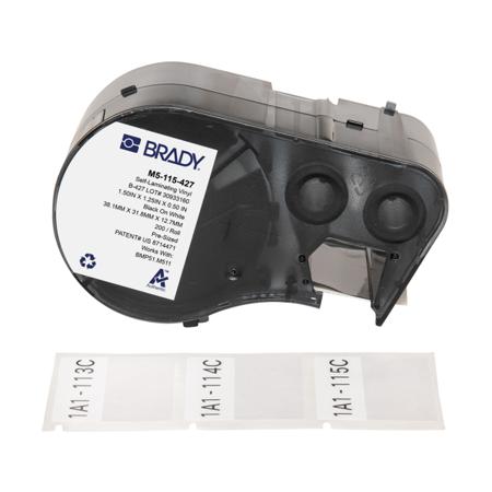 M5-115-427 Brady B-427 on Black on White, Transparent Label, 38.10 mm Width, 38.10mm Label Width