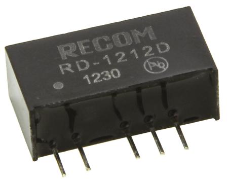 RD-1212D Recom RD 2W Isolated DC-DC Converter Through Hole, Vin 10.8 → 13.2 V dc, Vout ±12V dc, I/O isolation 1kV