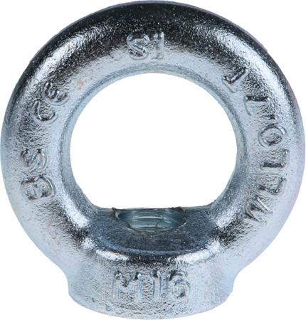 124-4843 RS PRO Carbon Steel Eye Nut, M16 Thread, 35mm Internal Eye Diameter, 63mm Outer Eye Diameter, 0.7t Load