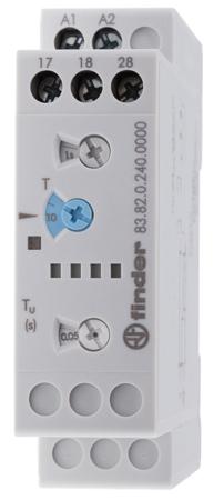 83.82.0.240.0000 Finder 83 Series Series DIN Rail Mount Timer Relay, 24 → 240V ac/dc, 2-Contact, 0.05-10 min, 0.05-10 s, 0.05-10