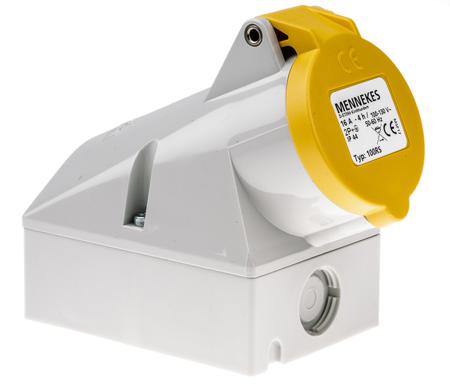 100 MENNEKES IP44 Yellow Wall Mount 3P Right Angle Socket, Rated At 16A, 110 V