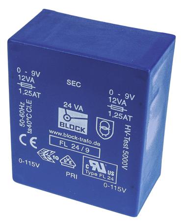 FL-24-9 9V ac 2 Output Through Hole PCB Transformer, 24VA