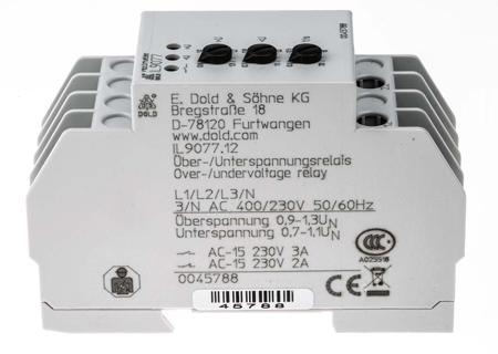 IL9077-12-3-NAC-400-230V-0-1-20S Dold Voltage Monitoring Relay with DPDT Contacts, 3 Phase, 230/400 V ac