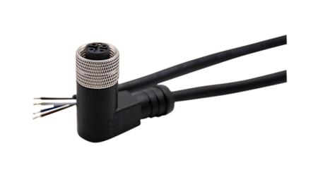 RND-205-01225 RND Right Angle Female 4 way M12 to Straight Connector & Cable, 5m