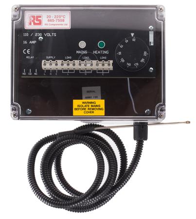 665-7558 RS PRO Trace Heating Thermostat 75mm x 200mm x 150mm, +35 → +210 °C