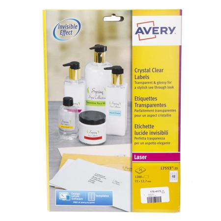 L7553-25 Avery Transparent Adhesive Multipurpose Label Sheet, Pack of 1200