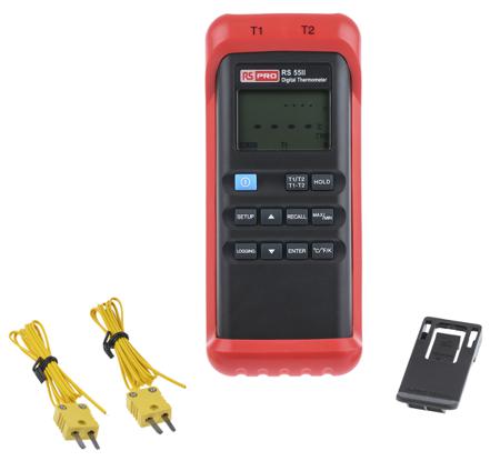 123-3218 RS PRO RS55-II Wired Digital Thermometer, J, K Probe, 2 Input(s), +1372 °C, +2501°F Max, ±0.7 K Accuracy