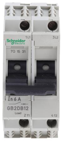 GB2DB12 Schneider Electric TeSys Thermal Circuit Breaker - GB2 2 Pole 277V ac Voltage Rating DIN Rail Mount, 6A Current Rating