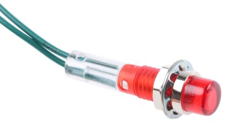 IND515205-2825-T/RD CAMDENBOSS Red Panel Mount Indicator, 28V, 6.4mm Mounting Hole Size, Lead Wires Termination