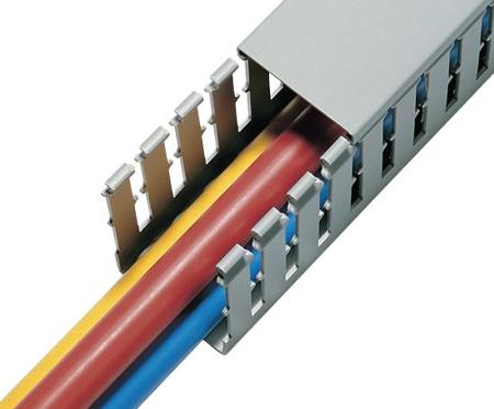 181-10198-HTWD-PW-25X80-PVC-GY HellermannTyton 181 Grey Slotted Panel Trunking - Wide Slot, W25 mm x D80mm, L2m, PVC