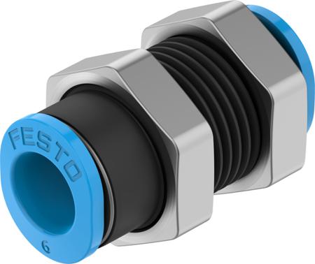 QSMS-6 Festo QSMS Series Bulkhead Tube-to-Tube Adaptor, Push In 6 mm to Push In 6 mm, Tube-to-Tube Connection Style, 153377