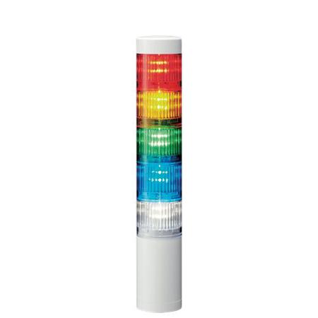 LR5-502WENW-RYGBC Patlite LR5 Series Amber, Blue, Green, Red, White Signal Tower, 5 Lights, 24 V dc, Direct Mount