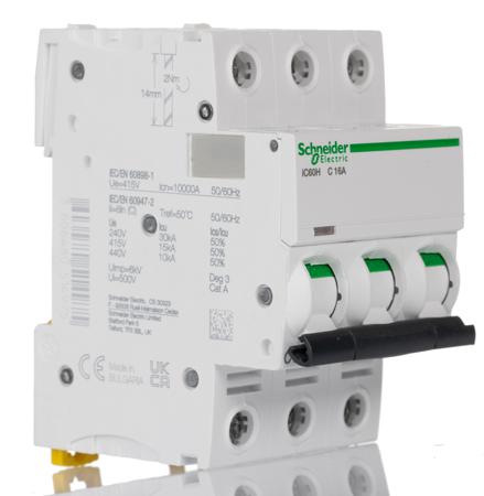 A9F54316 Schneider Electric Acti 9 iC60H MCB Mini Circuit Breaker 3P, 16 A, 10 KA, Curve C