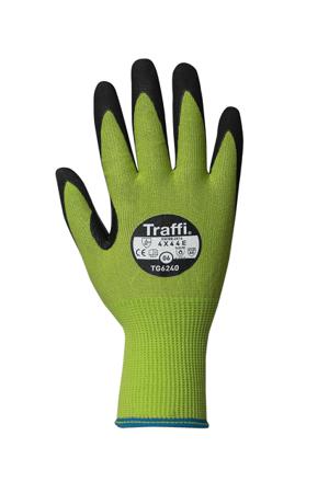 TG6240-09-PK Traffi Green Elastane, Glass Fibre, HPPE, Nylon, Polyester, Steel Cut Resistant, Dry Environment, Good Dexterity, Oil