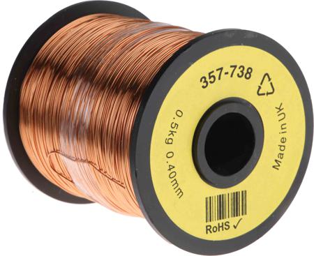 357-738 RS PRO 0.40mm Enamelled Copper Wire, 26 AWG 400m Reel