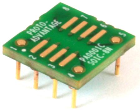 PA0001C CHIPQUIK Through Hole Mount 1.27mm Pitch IC Socket Adapter, 8 Pin SOIC to 8 Pin Male DIP