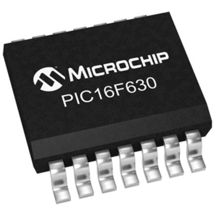 PIC16F630-I-SL Microchip PIC16F630-I/SL, 8bit PIC Microcontroller, 20MHz, 1024 x 14 words, 128 B Flash, 14-Pin SOIC