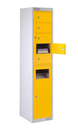 213-582 RS PRO 10 Door No Steel Light Grey, Yellow Storage Locker, 1778 mm x 381 mm x 457mm