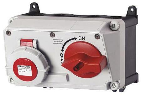 7626RS Mennekes Right Angle Switchable IP67 Industrial Interlock Socket 3PN+E, Earthing Position 6h, 16A, 400 V