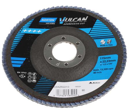 63642502313 Norton, , Zirconium Dioxide Medium Flap Disc, 80 Grit, 13500rpm, 115mm x 22mm Bore