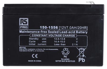 150-1556 RS PRO 12V T1 Sealed Lead Acid Battery, 7Ah
