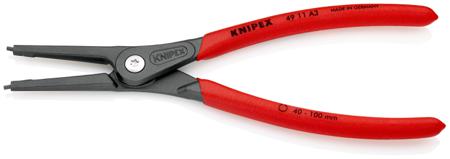 49-11-A3 Knipex 225 mm Chrome Vanadium Steel Circlip Pliers with Straight Tip, External, Range 40 → 100 mm