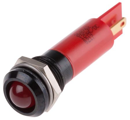 208-762 RS PRO Red Panel Mount Indicator, 12V ac/dc, 12mm Mounting Hole Size, Solder Tab Termination, IP67