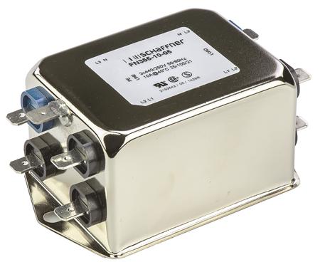 FN355-10-05 Schaffner FN 355 Series 10A 440 V ac 400Hz Flange Mount RFI Filter, with Tab Terminals