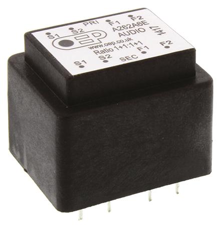 A262A6E Through Hole Audio Transformer 150Ω 100mW Hz @ 300, 1mW Hz @ 30