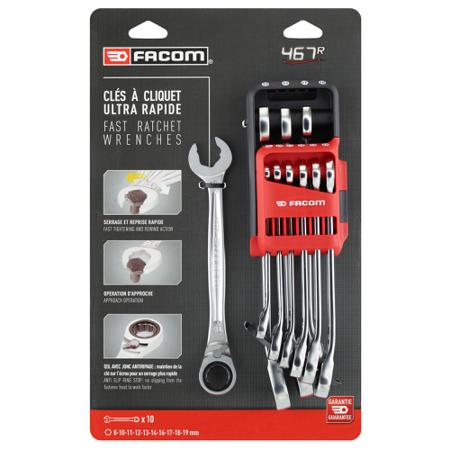 467BR-JP10PB Facom 10 Pieces Metric Combination Ratchet Spanner Set