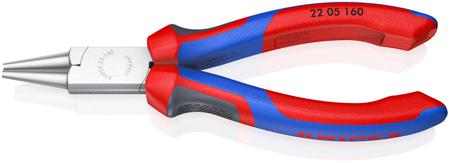 22 05 160 Knipex Round Nose Pliers, 160 mm Overall, Pointed, Straight Tip, 30mm Jaw