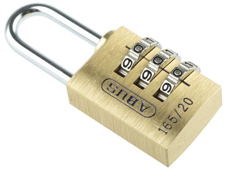 XR0165 20 ABUS Combination Weatherproof Brass, Steel Combination Padlock, 3mm Shackle, 20mm Body