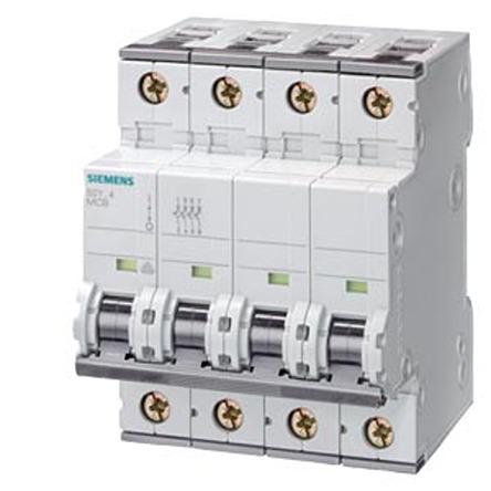 5SY7404-8 Siemens SENTRON 5SY7 MCB, 4P, 4A Curve D, 400V AC, 60V DC, 40 kA Breaking Capacity