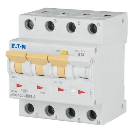 120653-mRB6-13-3N-B-01-A Eaton RCBO, 13A Current Rating, 3+N Poles, 100mA Trip Sensitivity, Type B, xPole Range