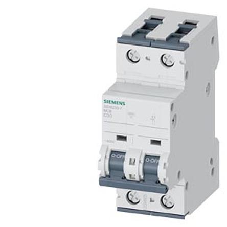 5SY6230-7 Siemens SENTRON 5SY6 MCB, 2P, 30A Curve C, 400V AC, 60V DC, 15 kA Breaking Capacity