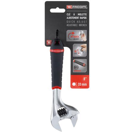 101.8GPB Facom Adjustable Spanner, 201 mm Overall, 33mm Jaw Capacity, Bi-Material Handle