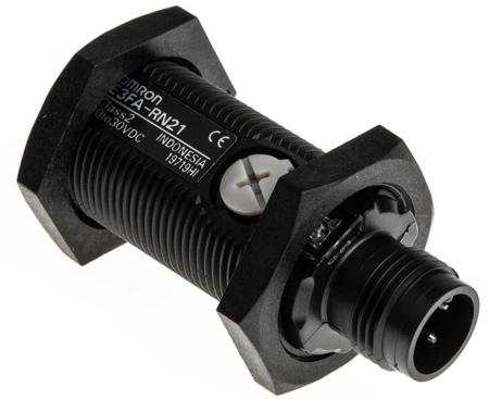 E3FA-RN21 Omron Retro-reflective Photoelectric Sensor 0.1 → 4 m Detection Range NPN IP67, IP69K Barrel Style