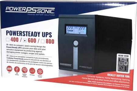PowerSteady-600 Power Sonic 110/120 V ac, 220 → 240 V ac Input Surface Mount UPS, 600VA (600VA), PowerSteady 600