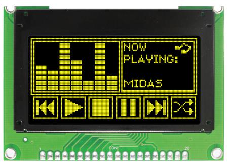 MCOB128064T1V-YP Midas 2.42in Yellow Passive matrix OLED Display 128 x 64pixels COB Parallel Interface