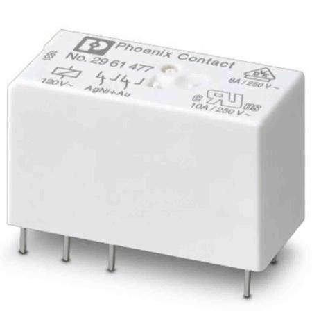 2961477 Phoenix Contact PCB Mount Power Relay, 120V ac Coil, 10A Switching Current, DPDT