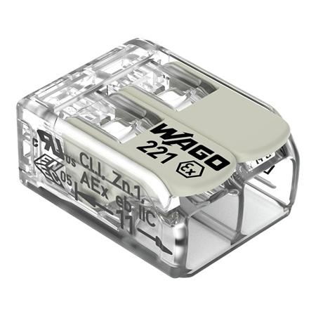 221-482 WAGO 221 Series Connector, 2-Way, 20A, 24 → 12 AWG Wire, Plug In Termination