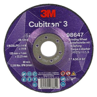 7100303982 3M 98647 Cubitron 3 Ceramic Grinding Wheel, 125mm Diameter, 36+ Grit