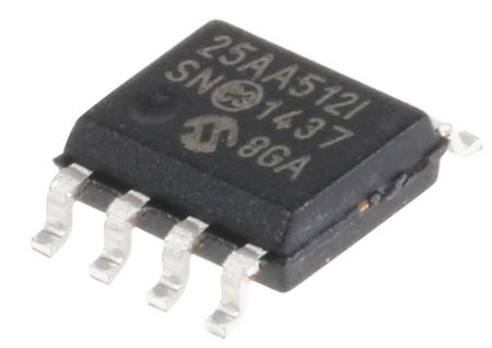 25AA512-I-SN Microchip 25AA512-I/SN Serial EEPROM Memory, 512kbit, 250ns, 1.8 → 5.5 V 8-Pin SOIC