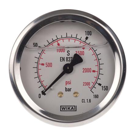 9314200 WIKA  Analogue Positive Pressure Gauge Back Entry 160bar, Connection Size G 1/4