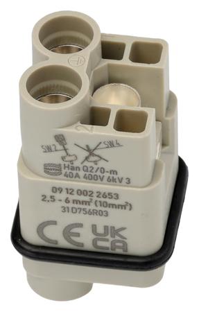 09120022653 HARTING Heavy Duty Power Connector Insert, 40A, Male, HAN Q Series, 2 Contacts