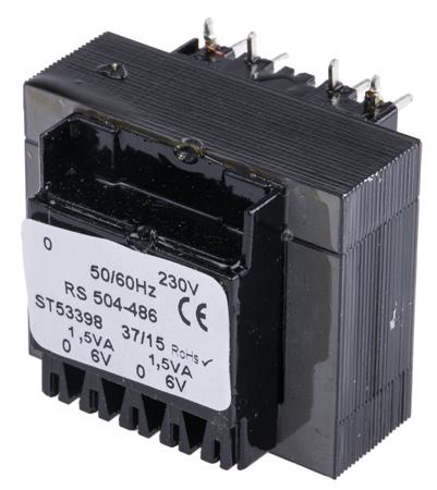 504-486 RS PRO 6V ac 2 Output Through Hole PCB Transformer, 3VA